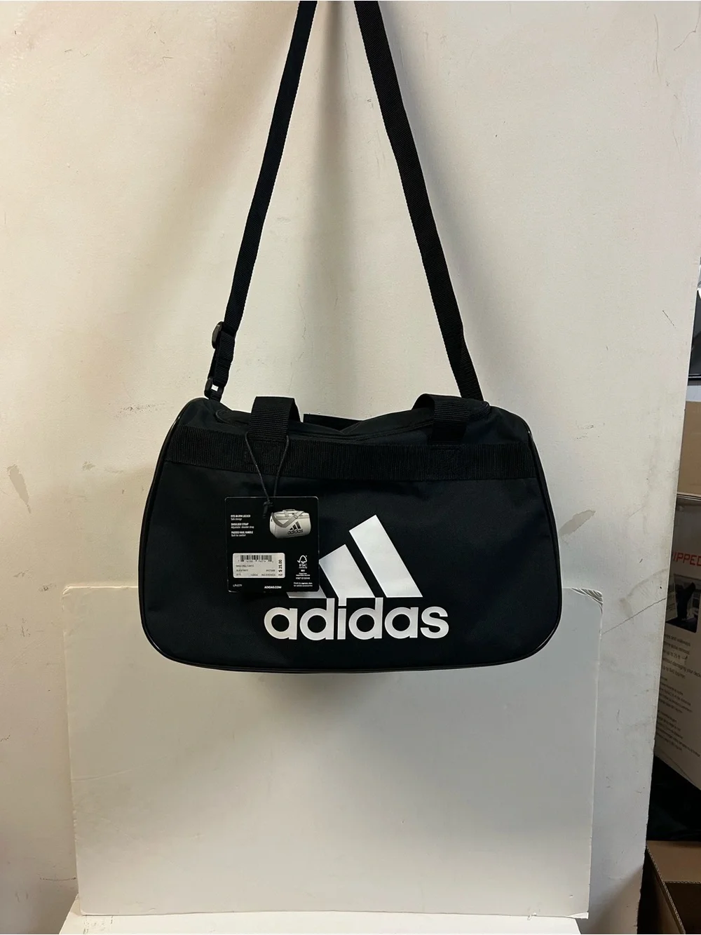 adidas Black and White Logo Duffel Bag